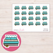 Stack of Teal Notebooks Planner Stickers | DDZ-5038 — 4 × 3 inch sheet and enlarged sticker detail