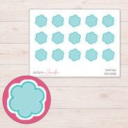 Pale Teal Scalloped Label Planner Stickers | DDZ-5050 — 4 × 3 inch sheet and enlarged sticker detail