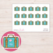 Teal Travel Suitcase Planner Stickers | DDZ-5053 — 4 × 3 inch sheet and enlarged sticker detail