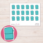 Teal Travel Notebook Planner Stickers | DDZ-5056 — 4 × 3 inch sheet and enlarged sticker detail