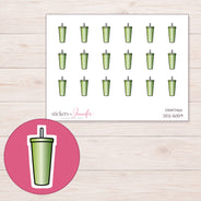Green Straw Tumbler Planner Stickers | DDZ-5059 — 4 × 3 inch sheet and enlarged sticker detail
