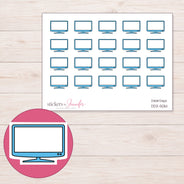 Blue Flat Screen Television Planner Stickers | DDZ-5061 — 4 × 3 inch sheet and enlarged sticker detail