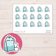 Teal Tea Bag Planner Stickers | DDZ-5063 — 4 × 3 inch sheet and enlarged sticker detail