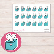 Teal Heart Tissue Box Planner Stickers | DDZ-5068 — 4 × 3 inch sheet and enlarged sticker detail