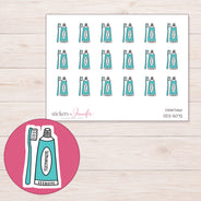 Teal Toothpaste and Brush Planner Stickers | DDZ-5072 — 4 × 3 inch sheet and enlarged sticker detail