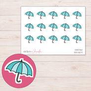 Teal Umbrella Planner Stickers | DDZ-5077 — 4 × 3 inch sheet and enlarged sticker detail