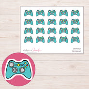 Teal Game Controller Planner Stickers | DDZ-5079 — 4 × 3 inch sheet and enlarged sticker detail