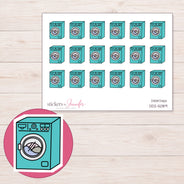 Teal Washing Machine Planner Stickers | DDZ-5089 — 4 × 3 inch sheet and enlarged sticker detail