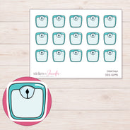 Teal Bathroom Scale Planner Stickers | DDZ-5092 — 4 × 3 inch sheet and enlarged sticker detail