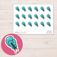 Teal Boxing Glove Planner Stickers | DDZ-5094 — 4 × 3 inch sheet and enlarged sticker detail
