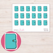 Teal Clasp Planner Stickers | DDZ-5101 — 4 × 3 inch sheet and enlarged sticker detail