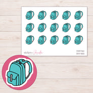 Teal School Backpack Planner Stickers | DDZ-5102 — 4 × 3 inch sheet and enlarged sticker detail