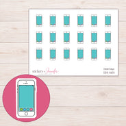 White Smartphone with Teal Screen Planner Stickers | DDZ-5103 — 4 × 3 inch sheet and enlarged sticker detail