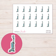Teal Upright Vacuum Planner Stickers | DDZ-5109 — 4 × 3 inch sheet and enlarged sticker detail