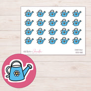 Blue Flower Watering Can Planner Stickers | DDZ-5110 — 4 × 3 inch sheet and enlarged sticker detail