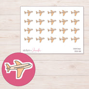 Peach Airplane Planner Stickers | DDZ-5111 — 4 × 3 inch sheet and enlarged sticker detail