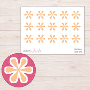 Peach Asterisk Flower Planner Stickers | DDZ-5115 — 4 × 3 inch sheet and enlarged sticker detail