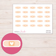 Peach Heart Bandage Planner Stickers | DDZ-5123 — 4 × 3 inch sheet and enlarged sticker detail
