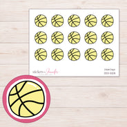 Yellow Basketball Planner Stickers | DDZ-5128 — 4 × 3 inch sheet and enlarged sticker detail