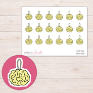 Yellow Bath Pouf Planner Stickers | DDZ-5130 — 4 × 3 inch sheet and enlarged sticker detail