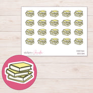 Yellow Stack of Books Planner Stickers | DDZ-5141 — 4 × 3 inch sheet and enlarged sticker detail