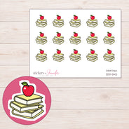 Yellow Books with Red Apple Planner Stickers | DDZ-5142 — 4 × 3 inch sheet and enlarged sticker detail