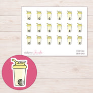 Yellow Shaker Bottle Planner Stickers | DDZ-5143 — 4 × 3 inch sheet and enlarged sticker detail