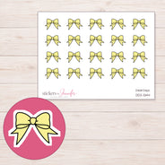 Yellow Ribbon Bow Planner Stickers | DDZ-5144 — 4 × 3 inch sheet and enlarged sticker detail