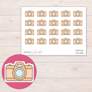 Peach Camera Planner Stickers | DDZ-5156 — 4 × 3 inch sheet and enlarged sticker detail