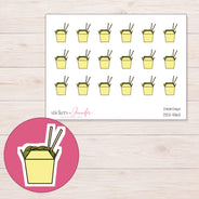 Yellow Takeout Noodle Box Planner Stickers | DDZ-5162 — 4 × 3 inch sheet and enlarged sticker detail