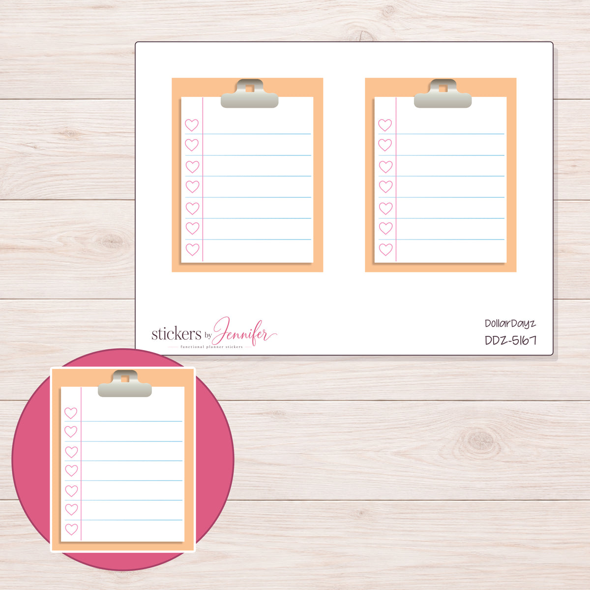 DDZ-5167 planner sticker sheet with enlarged sticker detail