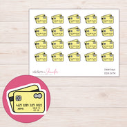 Yellow Credit Cards Planner Stickers | DDZ-5174 — 4 × 3 inch sheet and enlarged sticker detail