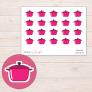 Pink Lidded Cooking Pot Planner Stickers | DDZ-5179 — 4 × 3 inch sheet and enlarged sticker detail