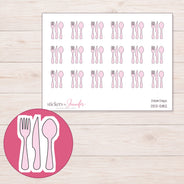 Pale Pink Cutlery Planner Stickers | DDZ-5182 — 4 × 3 inch sheet and enlarged sticker detail