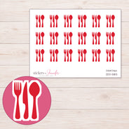 Red Cutlery Planner Stickers | DDZ-5183 — 4 × 3 inch sheet and enlarged sticker detail