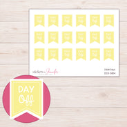 Yellow Day Off Flag Planner Stickers | DDZ-5184 — 4 × 3 inch sheet and enlarged sticker detail
