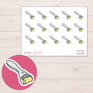 Yellow Derma Roller Planner Stickers | DDZ-5185 — 4 × 3 inch sheet and enlarged sticker detail
