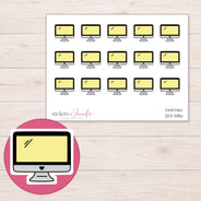 Yellow Screen Desktop Computer Planner Stickers | DDZ-5186 — 4 × 3 inch sheet and enlarged sticker detail