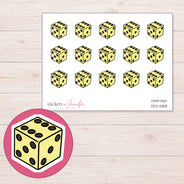 Yellow Die Planner Stickers | DDZ-5188 — 4 × 3 inch sheet and enlarged sticker detail