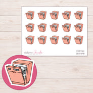Coral Dishwasher Planner Stickers | DDZ-5190 — 4 × 3 inch sheet and enlarged sticker detail