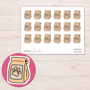 Peach Dog Food Bag Planner Stickers | DDZ-5192 — 4 × 3 inch sheet and enlarged sticker detail