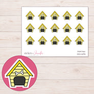 Yellow Dog House Planner Stickers | DDZ-5193 — 4 × 3 inch sheet and enlarged sticker detail