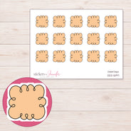 Peach Curly Label Planner Stickers | DDZ-5197 — 4 × 3 inch sheet and enlarged sticker detail