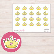 Yellow Heart Crown Planner Stickers | DDZ-5199 — 4 × 3 inch sheet and enlarged sticker detail
