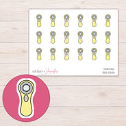 Yellow Facial Brush Planner Stickers | DDZ-5200 — 4 × 3 inch sheet and enlarged sticker detail