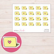 Yellow Heart Laptop Planner Stickers | DDZ-5203 — 4 × 3 inch sheet and enlarged sticker detail
