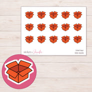 Orange Open Shipping Box Planner Stickers | DDZ-5204 — 4 × 3 inch sheet and enlarged sticker detail