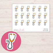 Orange Accent Stethoscope Planner Stickers | DDZ-5208 — 4 × 3 inch sheet and enlarged sticker detail