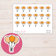 Orange Balloon Trio Planner Stickers | DDZ-5217 — 4 × 3 inch sheet and enlarged sticker detail