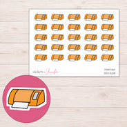 Orange Cutting Machine Planner Stickers | DDZ-5218 — 4 × 3 inch sheet and enlarged sticker detail